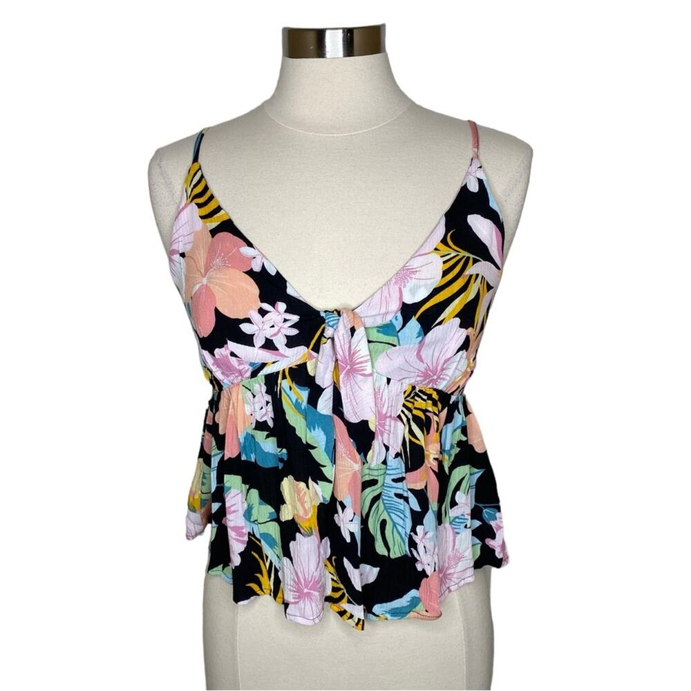 Hurley Floral Front Tie V-Neck Tank Top Women's Size Small NEW NWT‎